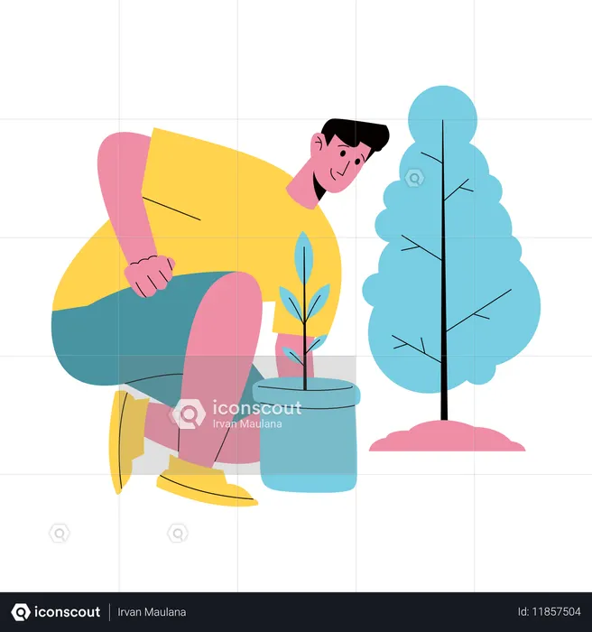 Boy planting new tree  Illustration