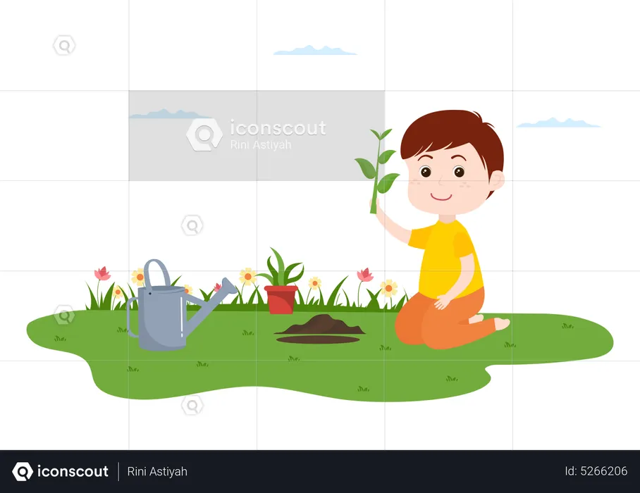 Boy planting tree  Illustration