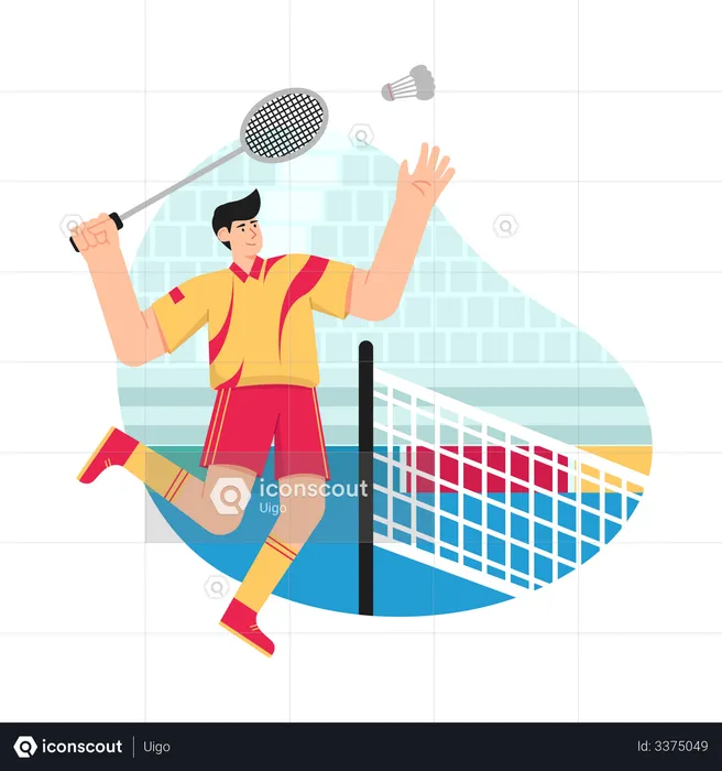 Boy playing Badminton match in Olympic  Illustration