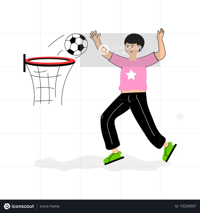 Boy playing basketball at school  Illustration