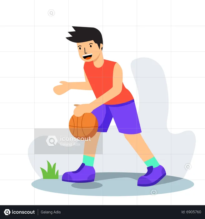 Boy Playing Basketball Dribble  Illustration
