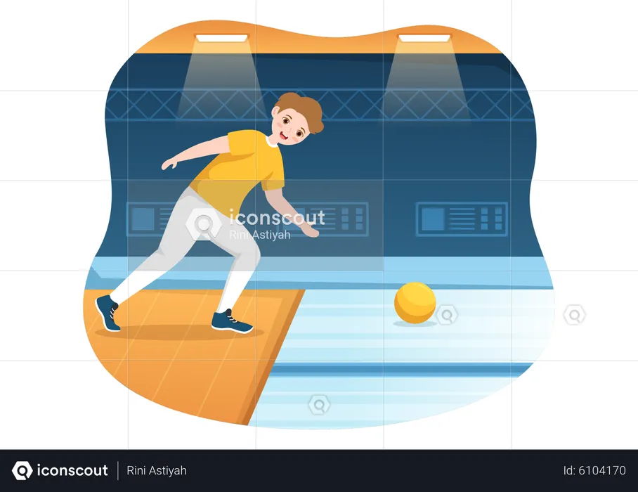 Boy Playing Bowling Game  Illustration