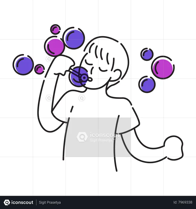 Boy Playing Bubbles  Illustration