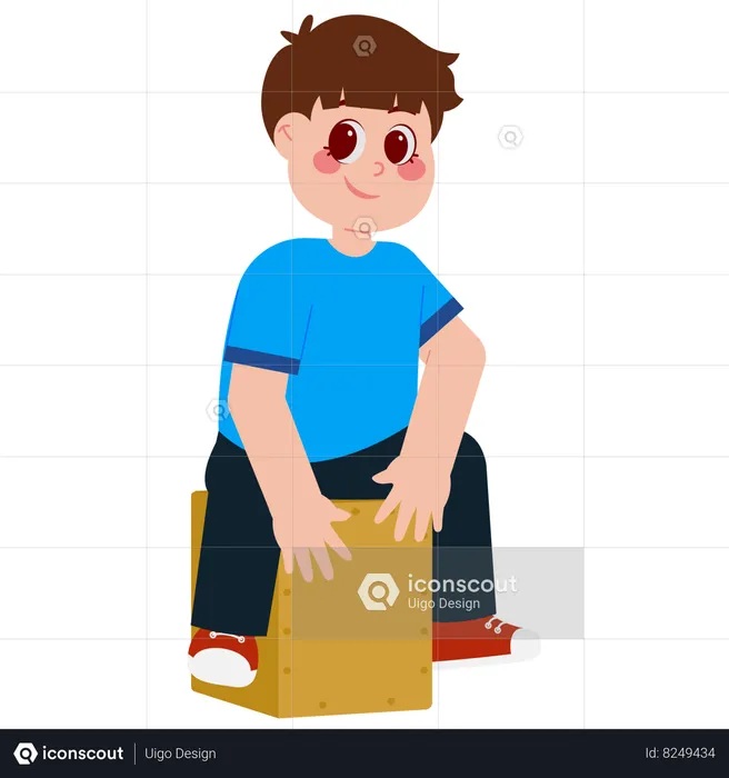 Boy playing cajon drum box  Illustration