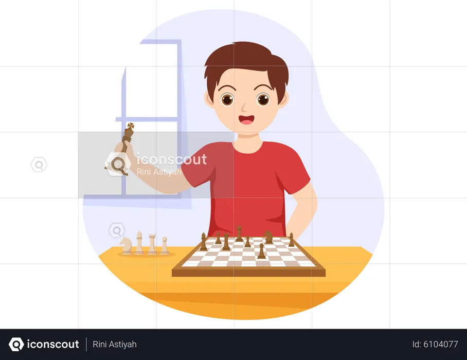 Boy Playing Chess Board Game  Illustration