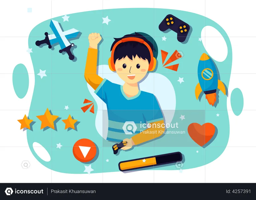 Boy playing competition games  Illustration