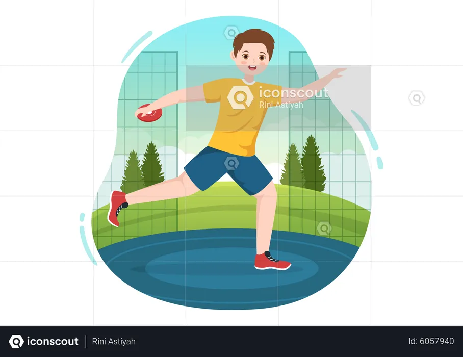 Boy playing Discus Throw  Illustration