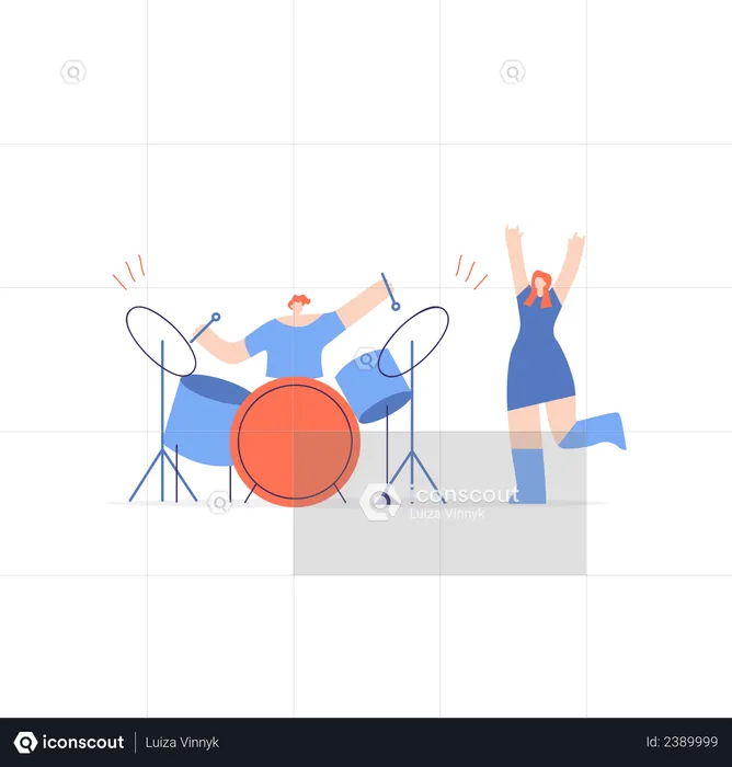 Boy playing drum and girl dancing  Illustration