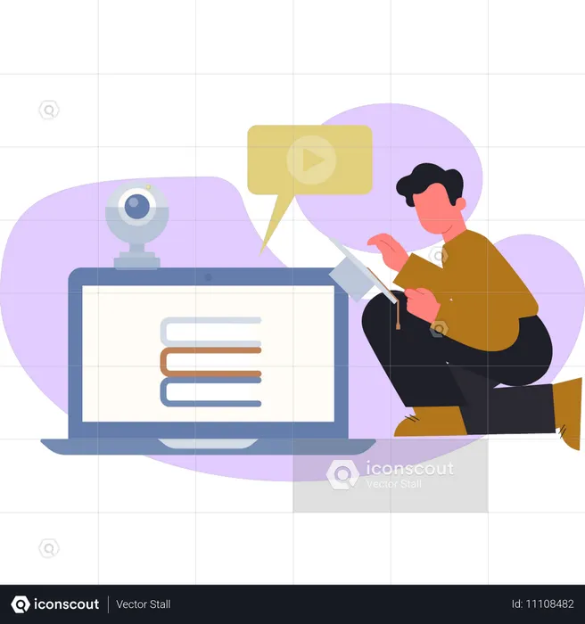 Boy playing e-book video  Illustration