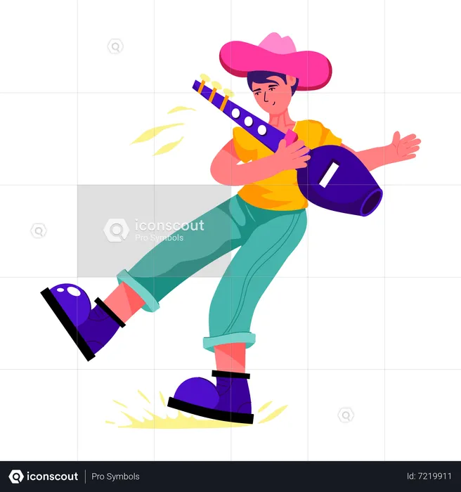 Boy playing electric guitar  Illustration