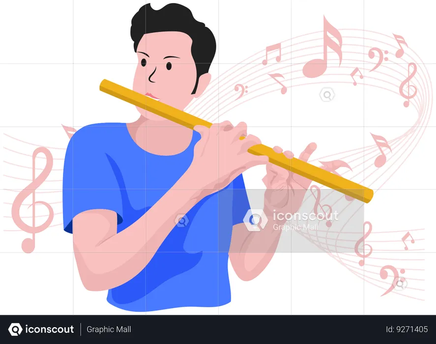 Boy playing Flute  Illustration