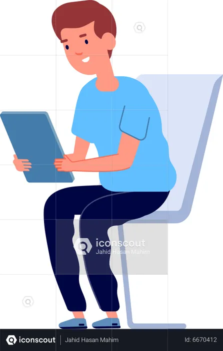 Boy playing game in tablet  Illustration