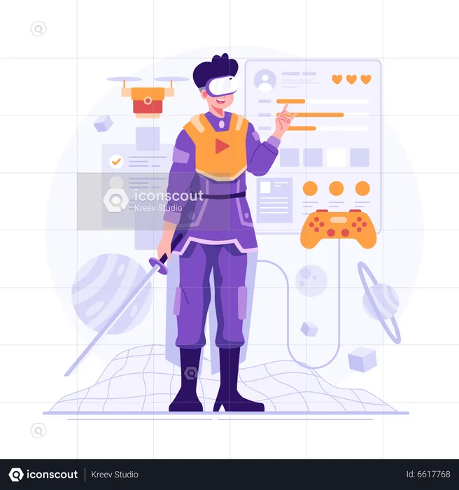 Boy Playing game on metaverse  Illustration