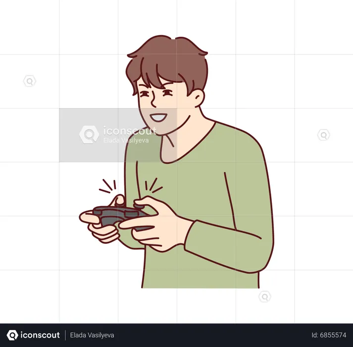 Boy playing game with joystick  Illustration