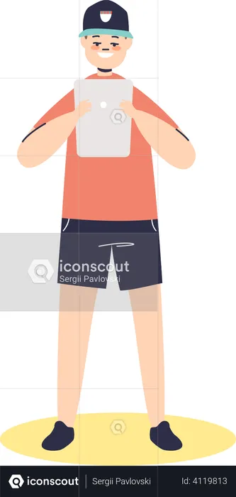 Boy playing games on tablet  Illustration