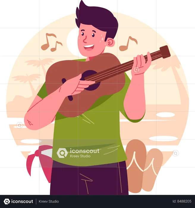 Boy playing guitar and singing song  Illustration