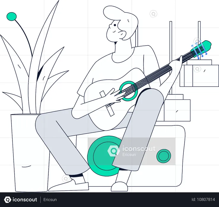 Boy playing guitar at home  Illustration