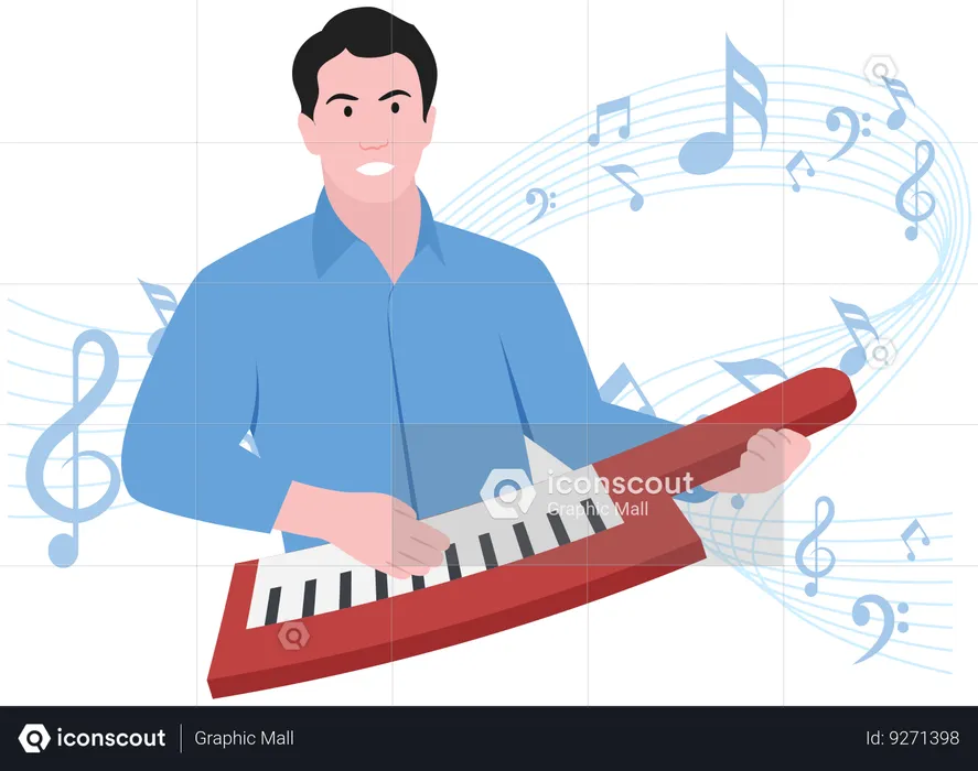 Boy playing keytar  Illustration