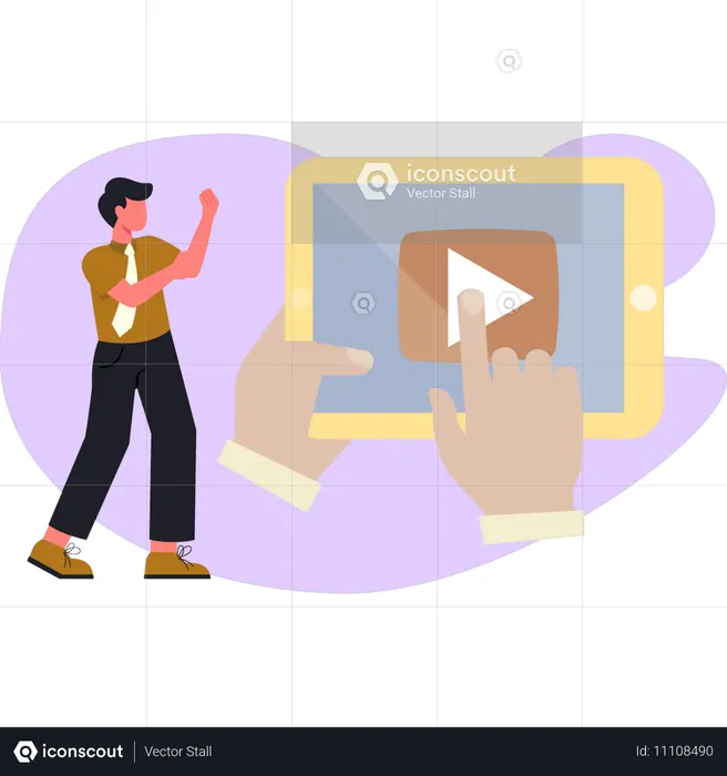 Boy playing learning video online  Illustration