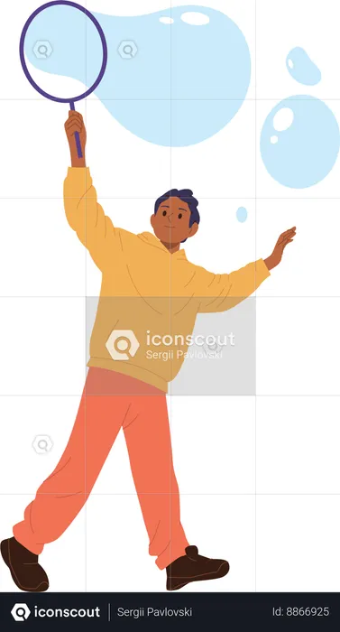 Boy playing liquid soap bubble  Illustration