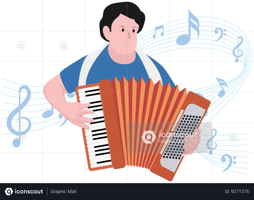 Boy playing musical instrument  Illustration