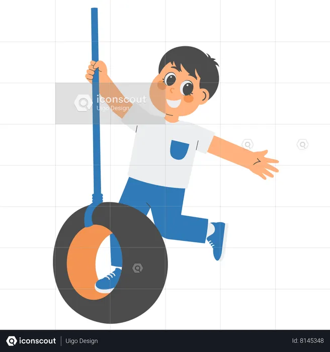 Boy Playing On Tire Swing  Illustration