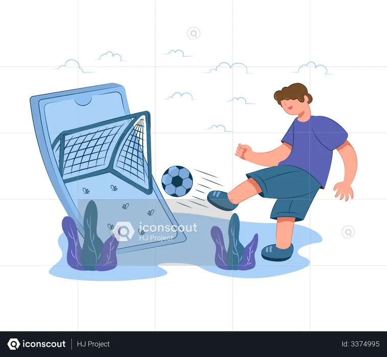 Boy playing online football game  Illustration