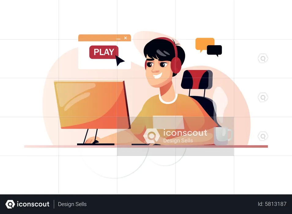 Boy playing online game  Illustration