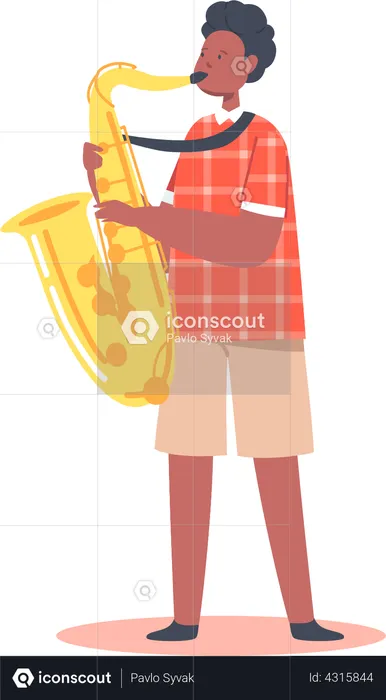 Boy Playing Saxophone  Illustration