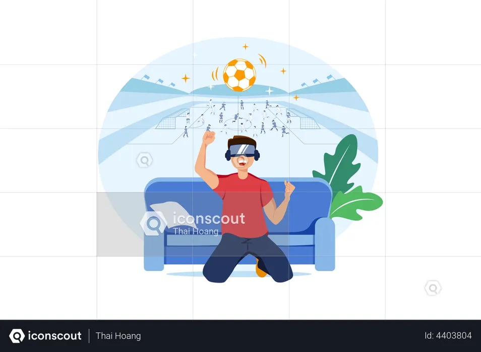 Boy playing Soccer using VR  Illustration