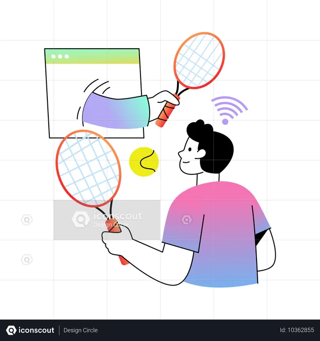 Boy Playing Tennis Online  Illustration