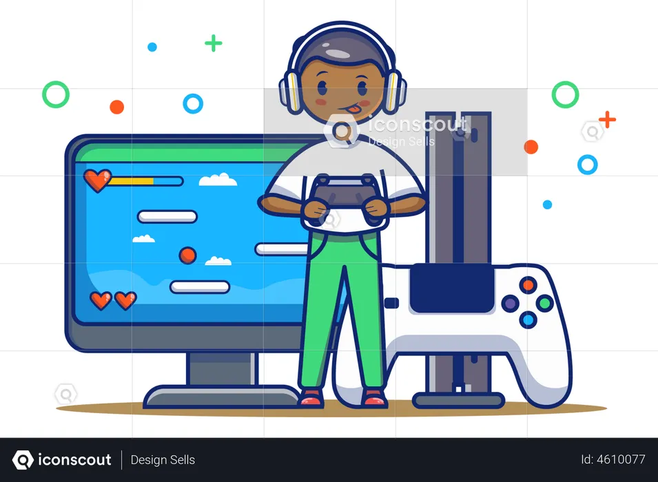 Boy Playing Video Game  Illustration