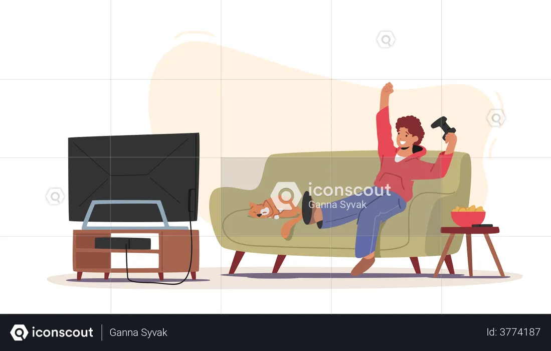 Boy Playing Video Games  Illustration