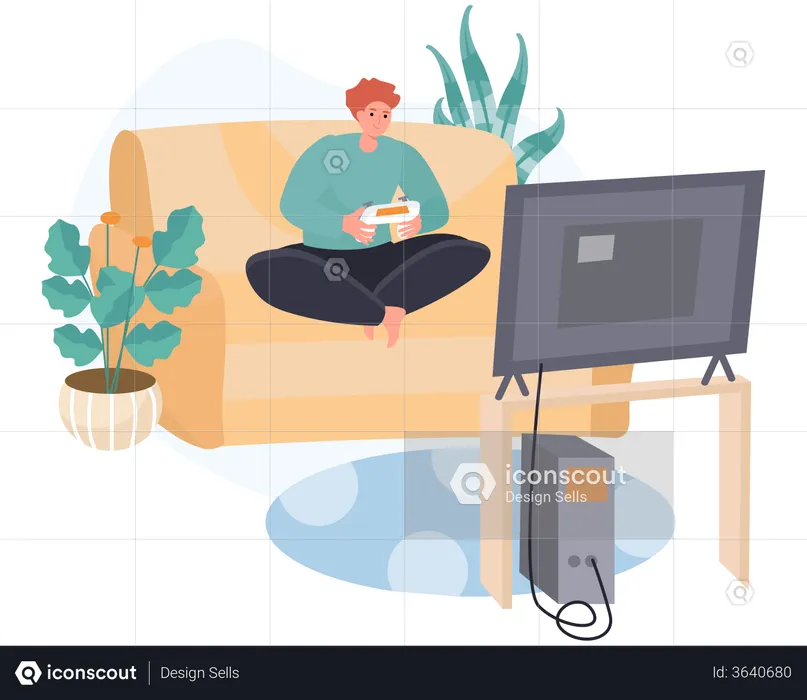 Boy playing video games on tv  Illustration