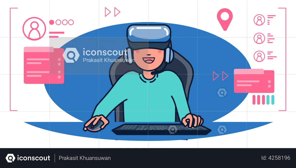 Boy playing Virtual Reality game  Illustration