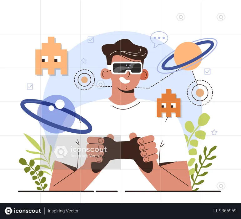 Boy playing VR game  Illustration