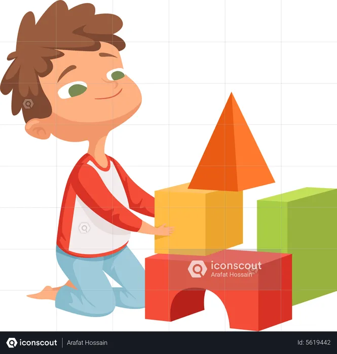 Boy playing with block toy  Illustration