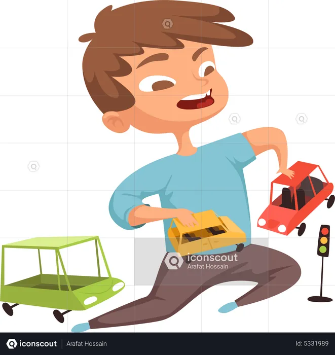 Boy playing with car toys  Illustration