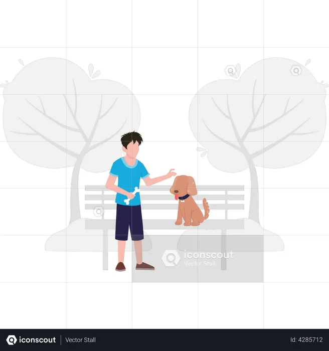 Boy playing with dog  Illustration