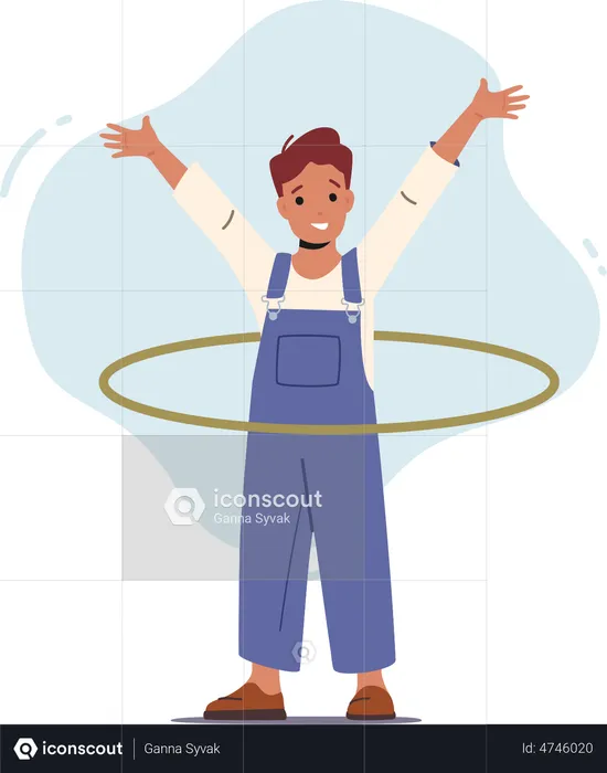 Boy Playing with Hula Hoop  Illustration