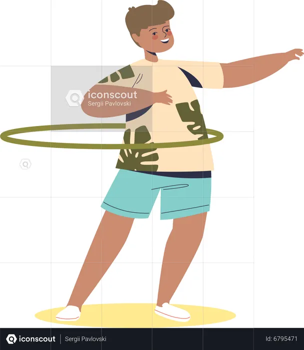 Boy playing with hula hoop  Illustration