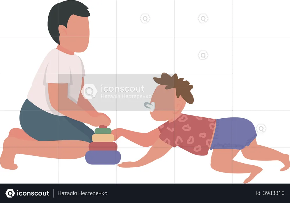 Boy playing with little brother  Illustration