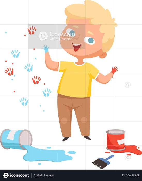 Boy playing with paint  Illustration