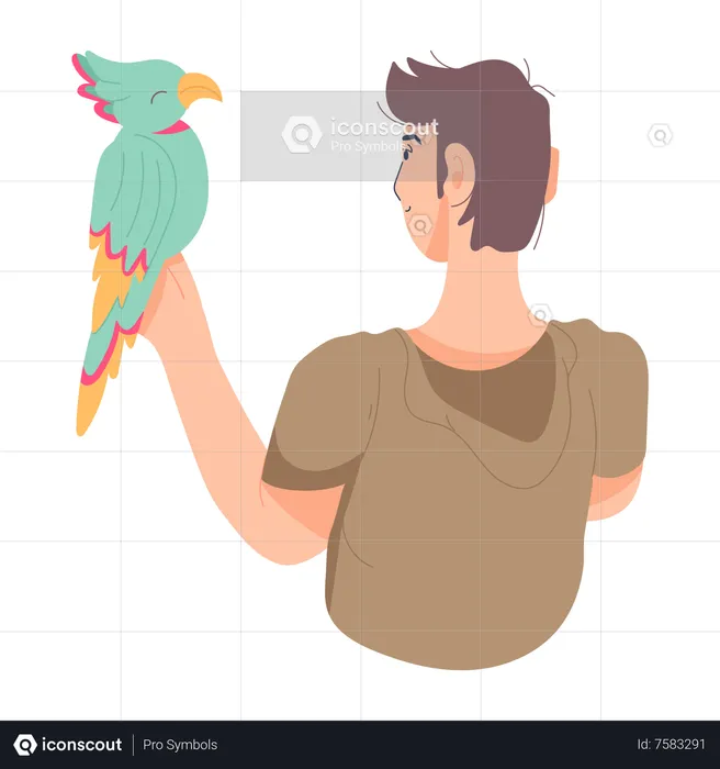 Boy playing with parrot  Illustration