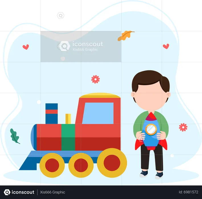 Boy playing with rocket toy  Illustration