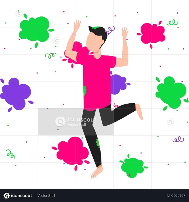 Boy playing with the colors of Holi  Illustration
