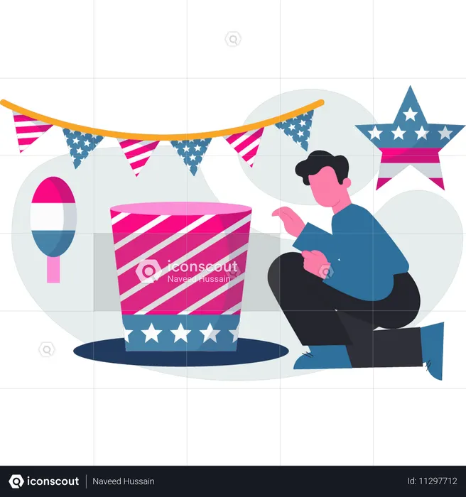 Boy pointing American independence day  Illustration