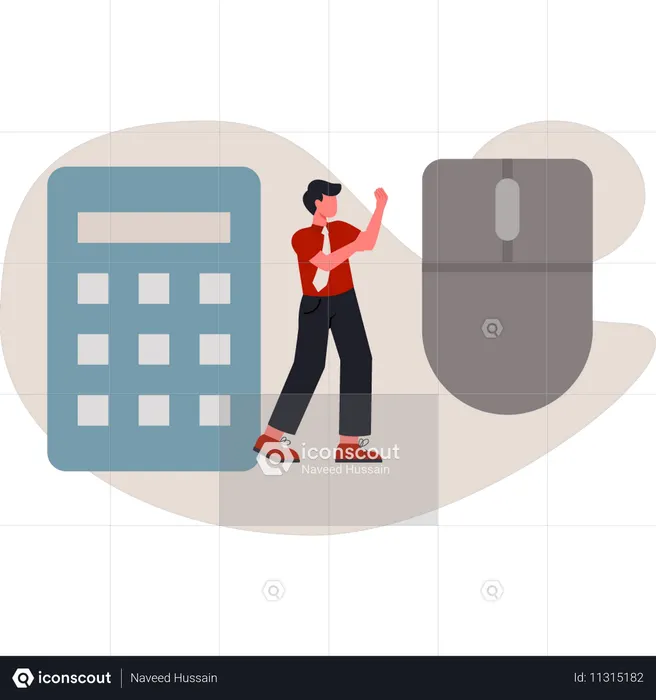 Boy  pointing at office mouse  Illustration