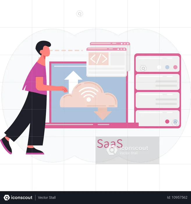 Boy pointing at transfer data  Illustration