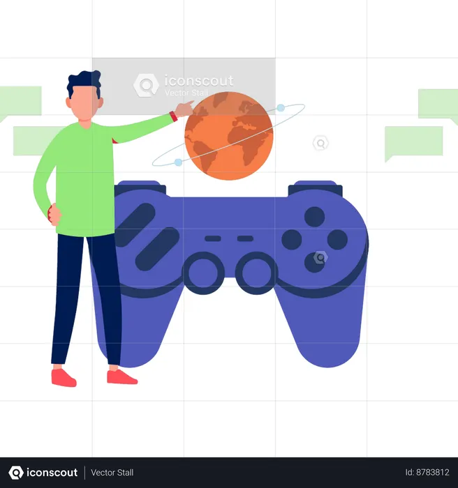 Boy Pointing At Wireless Game Controller  Illustration